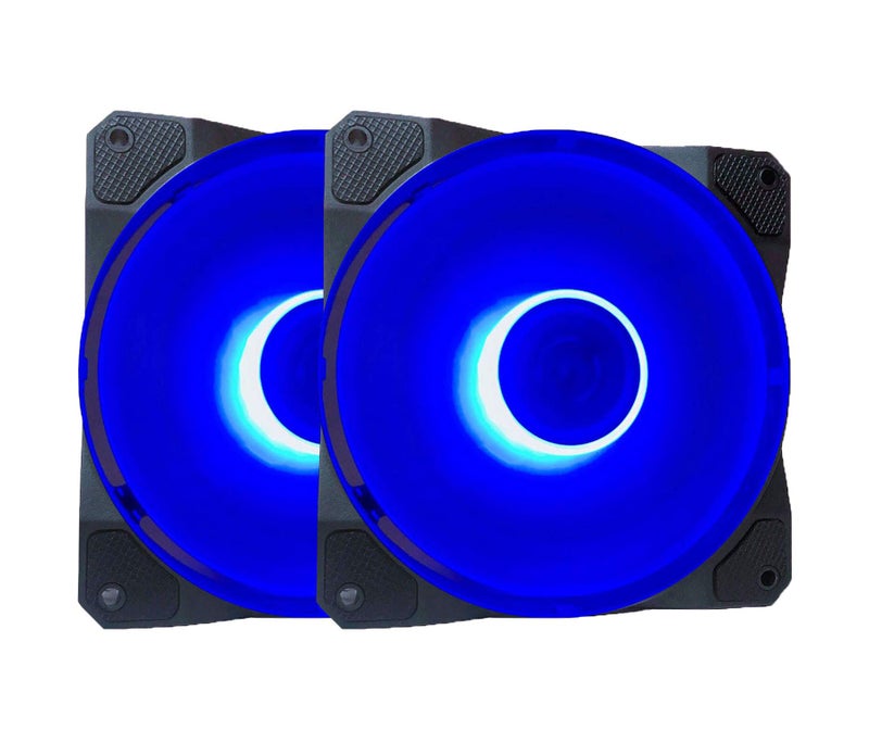 APEVIA CO212L-BL Cosmos 120mm Blue LED Ultra Silent Case Fan w/ 16 LEDs & Anti-Vibration Rubber Pads (2 Pk) - Image 1